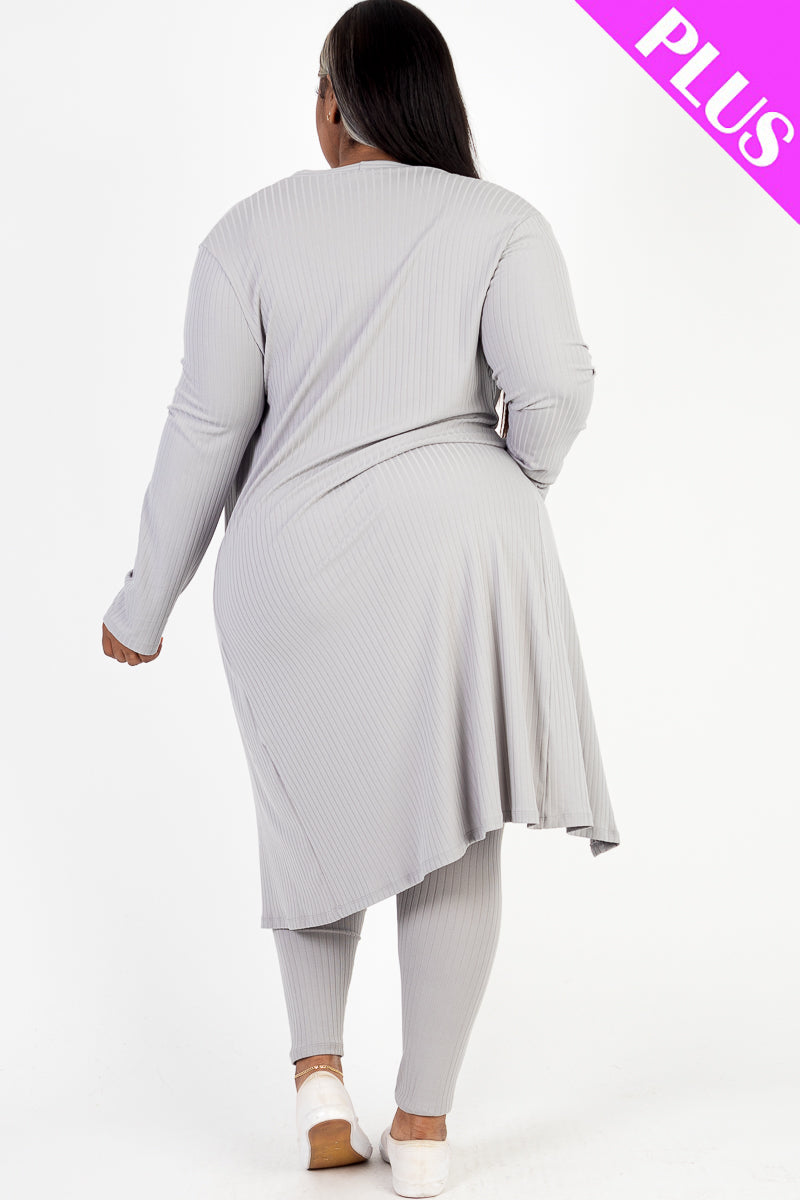 Plus Size Ribbed Long Cardigan & Leggings Set - Capella Apparel Wholesale