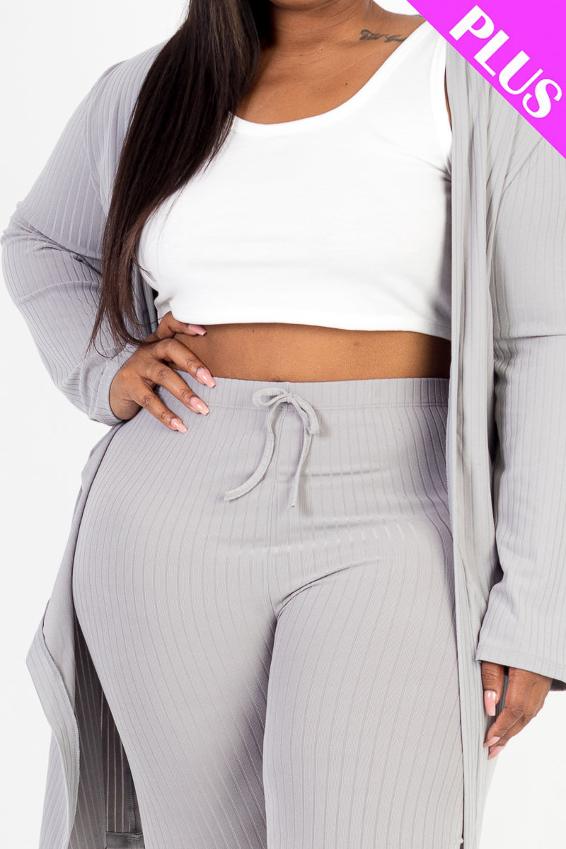 Plus Size Ribbed Long Cardigan & Leggings Set - Capella Apparel Wholesale