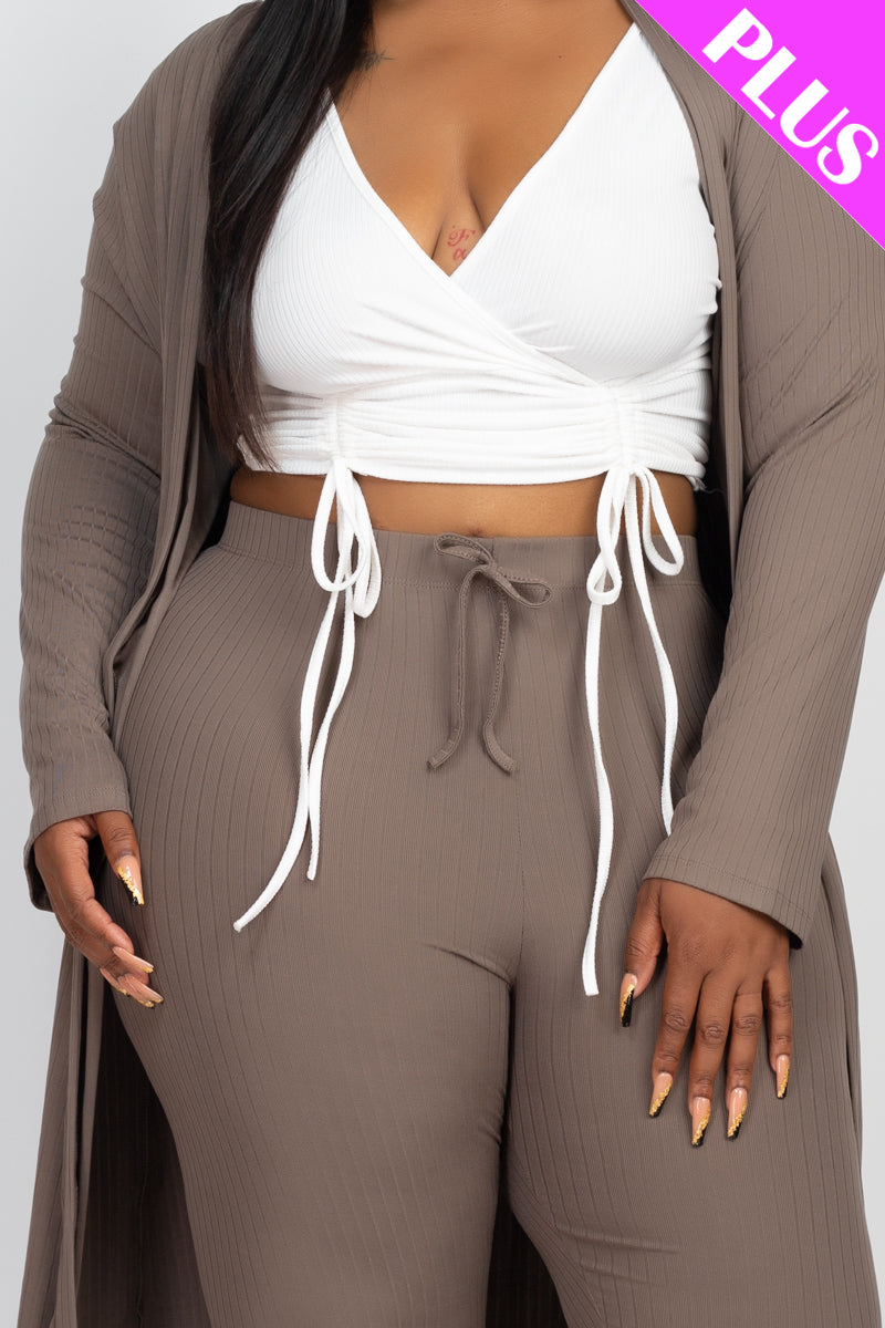 Plus Size Ribbed Long Cardigan & Leggings Set - Capella Apparel Wholesale