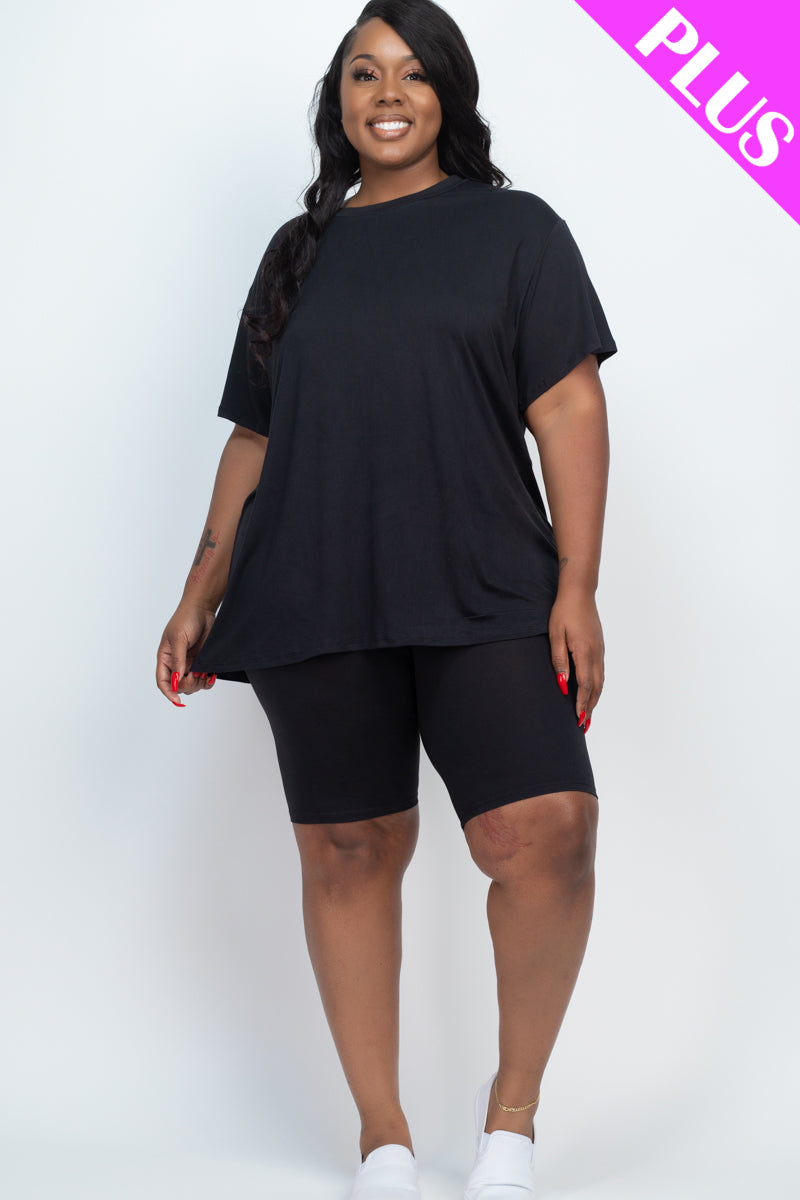 Plus Size Loose Fit Top&Biker Shorts Set (CAPELLA) - Capella Apparel