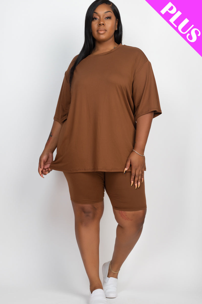 Plus Size Loose Fit Top & Biker Shorts Set - Wholesale Capella Apparel