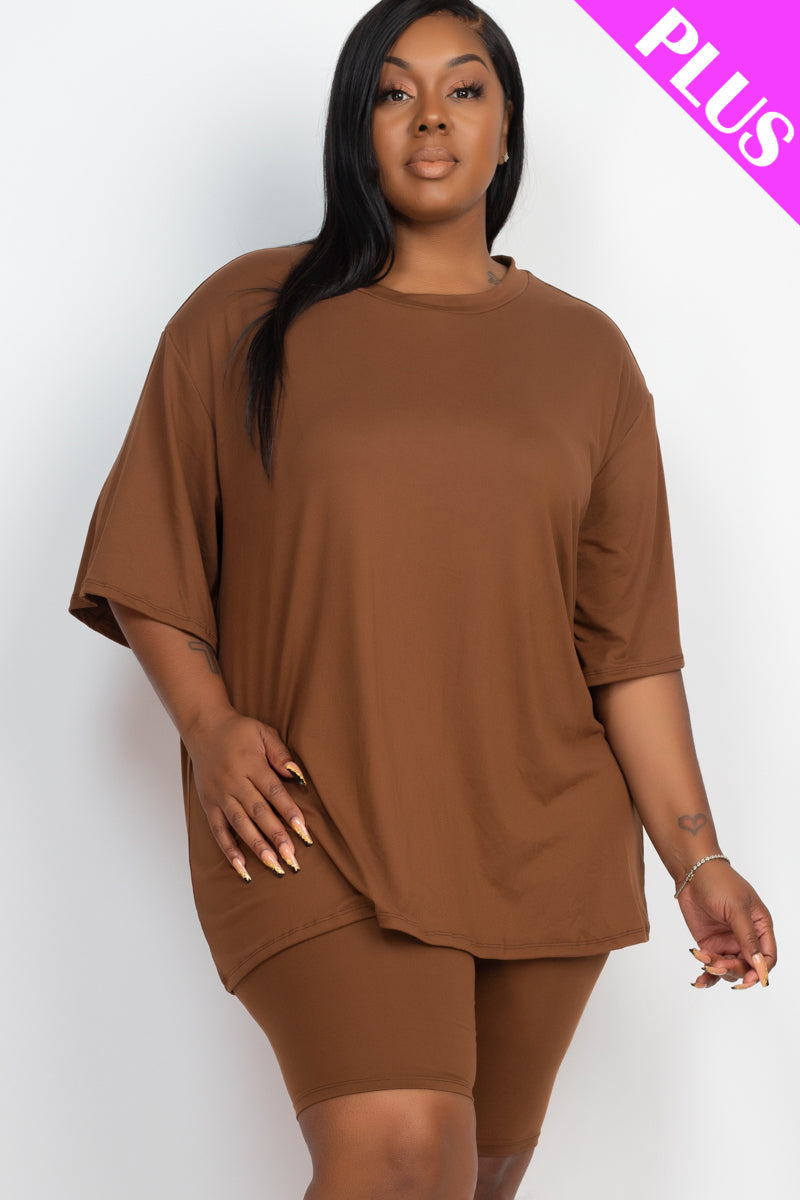 Plus Size Loose Fit Top&Biker Shorts Set (CAPELLA) - Capella Apparel