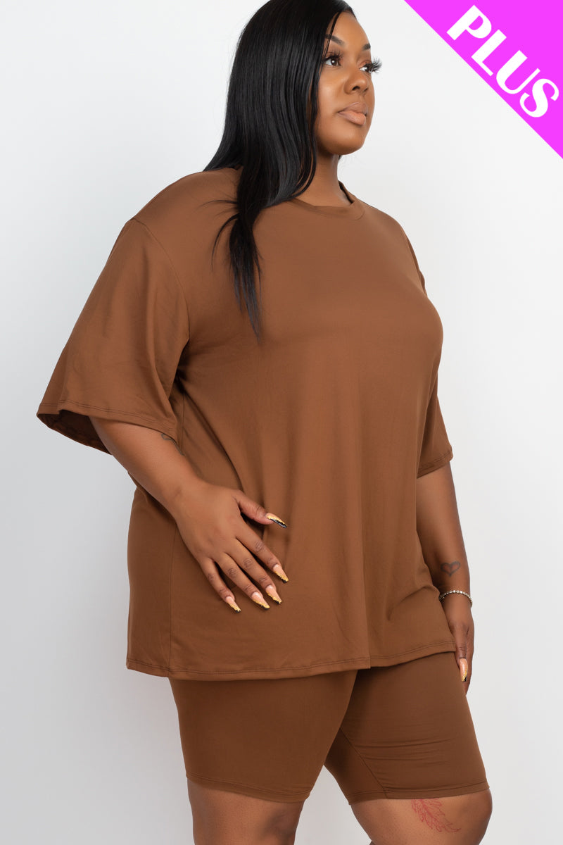 Plus Size Loose Fit Top&Biker Shorts Set (CAPELLA) - Capella Apparel