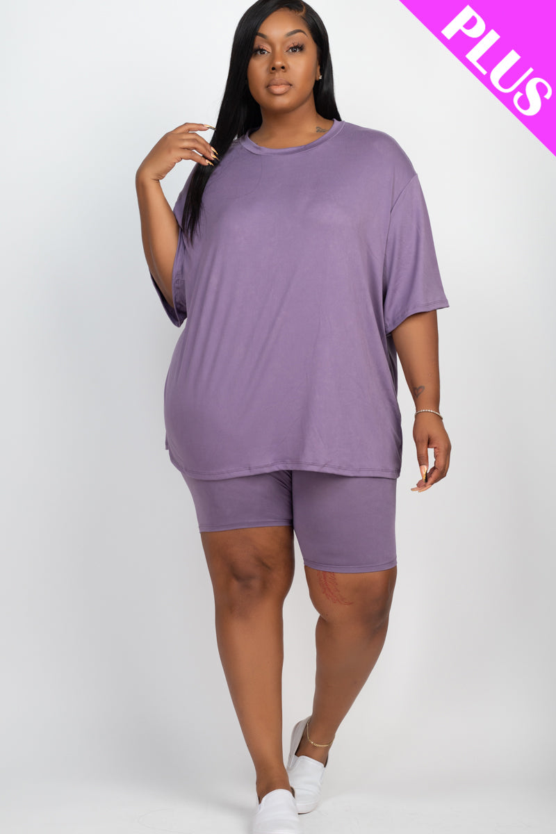 Plus Size Loose Fit Top & Biker Shorts Set - Wholesale Capella Apparel