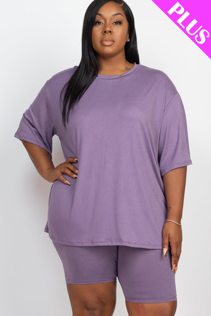 Plus Size Loose Fit Top & Biker Shorts Set - Wholesale Capella Apparel