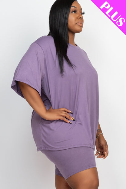 Plus Size Loose Fit Top & Biker Shorts Set - Wholesale Capella Apparel