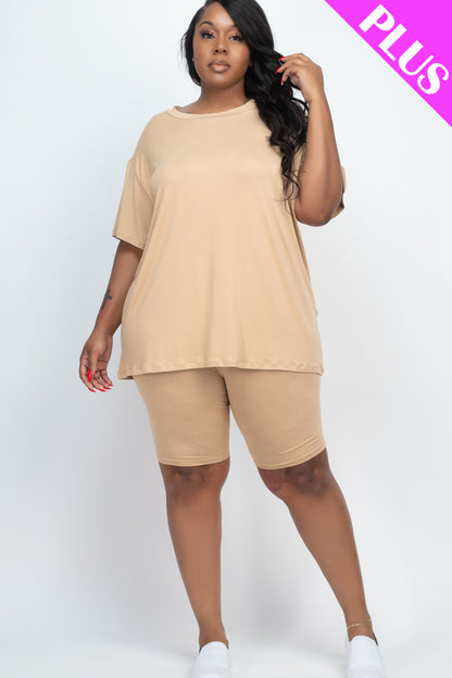 Plus Size Loose Fit Top & Biker Shorts Set - Wholesale Capella Apparel