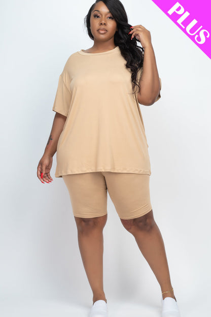 Plus Size Loose Fit Top&Biker Shorts Set (CAPELLA) - Capella Apparel