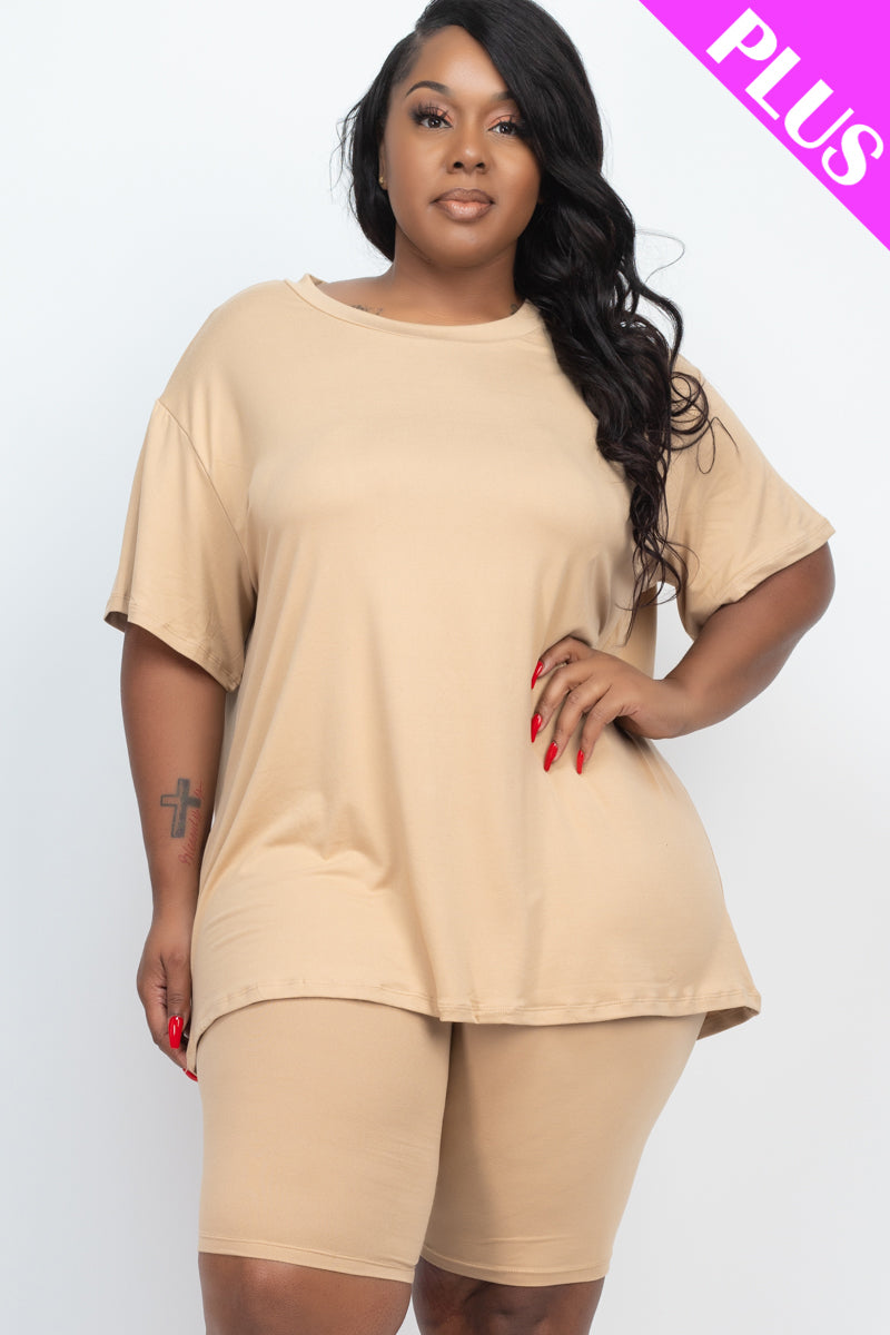 Plus Size Loose Fit Top & Biker Shorts Set - Wholesale Capella Apparel