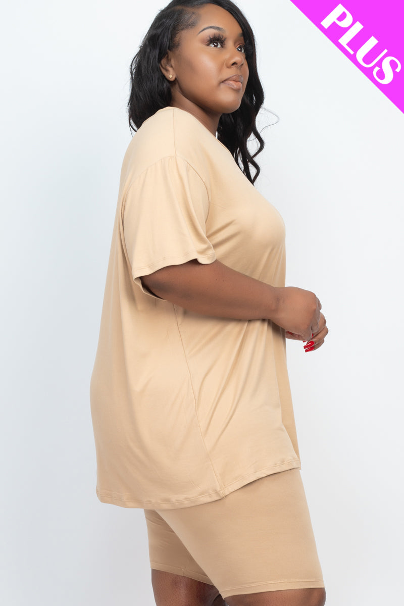 Plus Size Loose Fit Top & Biker Shorts Set - Wholesale Capella Apparel