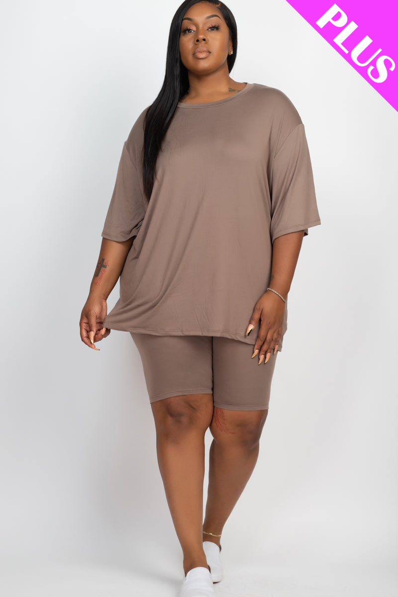 Plus Size Loose Fit Top & Biker Shorts Set - Wholesale Capella Apparel