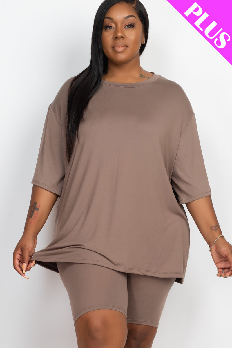 Plus Size Loose Fit Top & Biker Shorts Set - Wholesale Capella Apparel