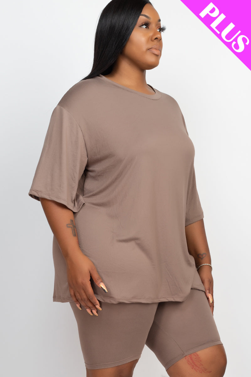 Plus Size Loose Fit Top & Biker Shorts Set - Wholesale Capella Apparel