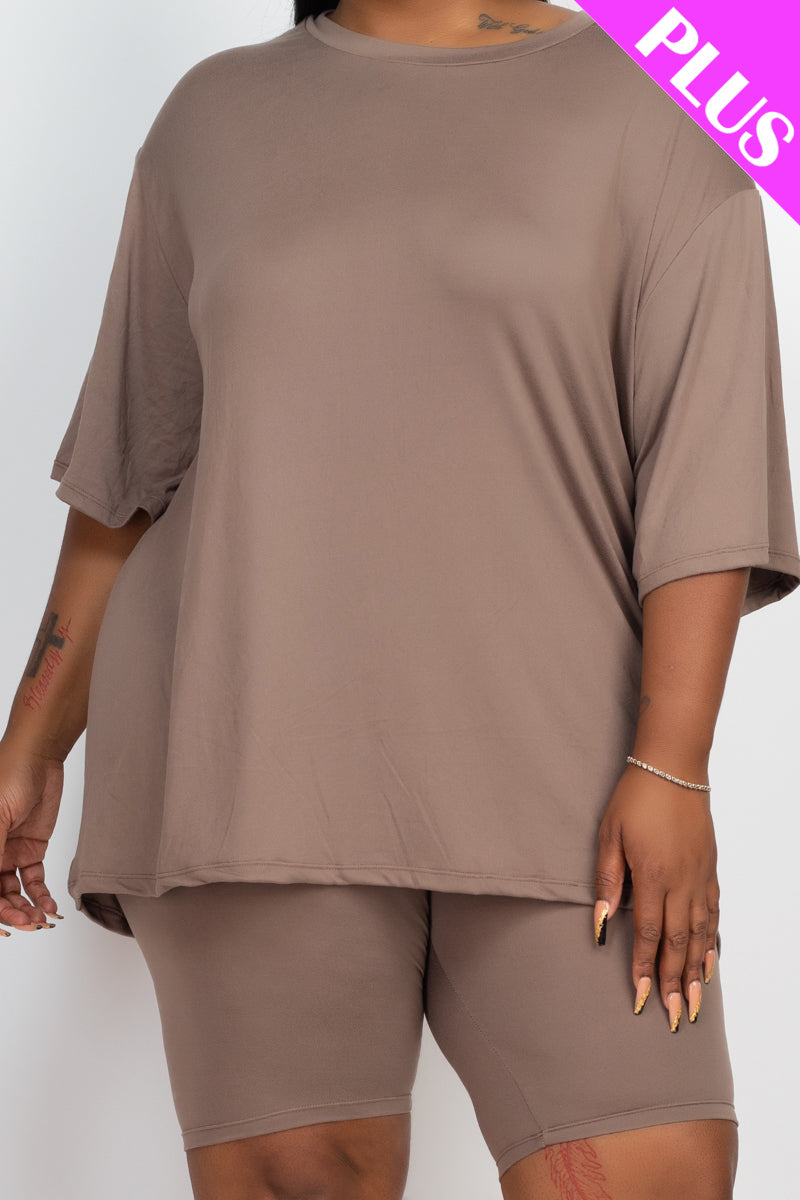 Plus Size Loose Fit Top & Biker Shorts Set - Wholesale Capella Apparel