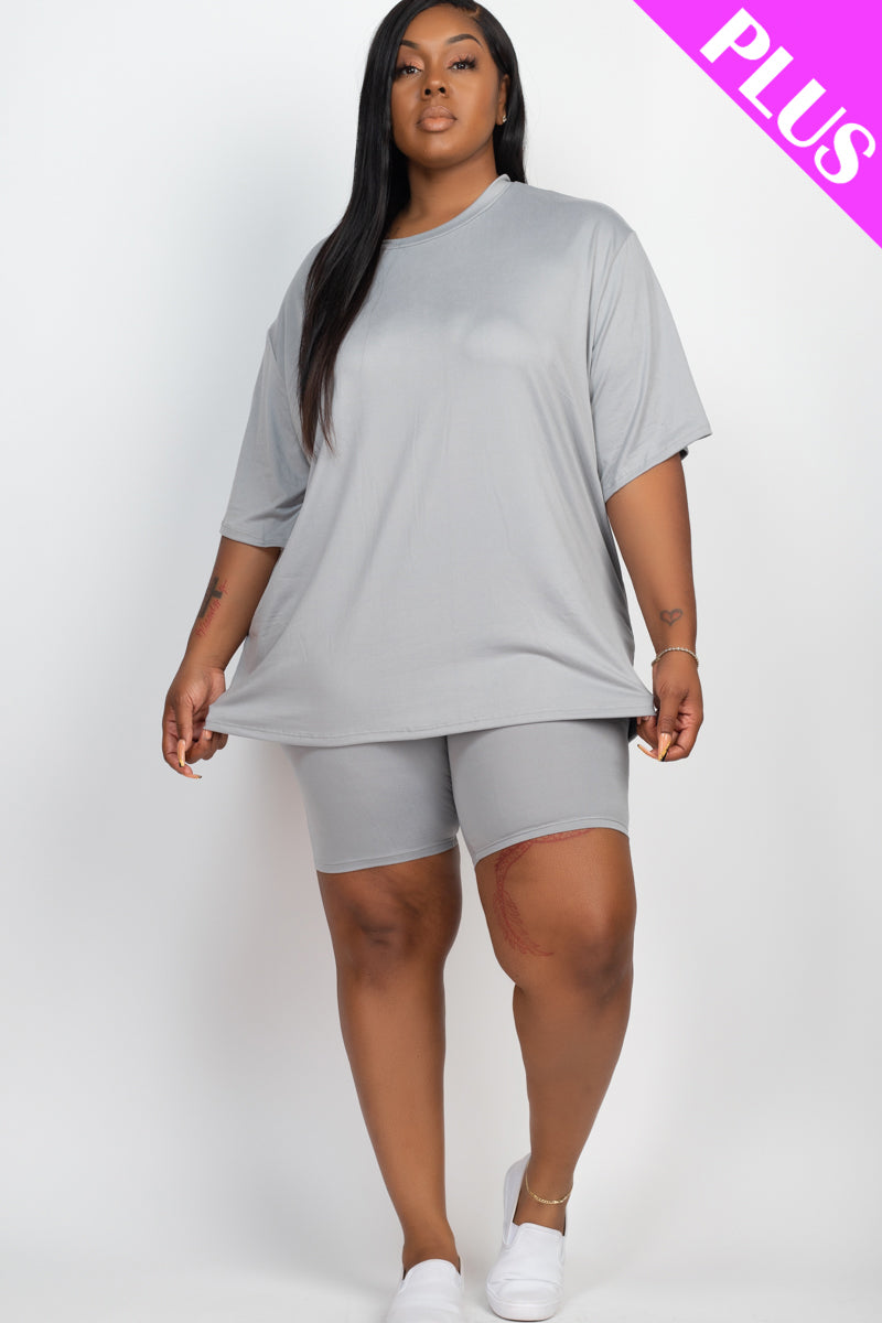 Plus Size Loose Fit Top & Biker Shorts Set - Wholesale Capella Apparel