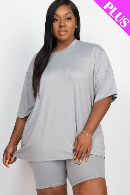 Plus Size Loose Fit Top & Biker Shorts Set - Wholesale Capella Apparel