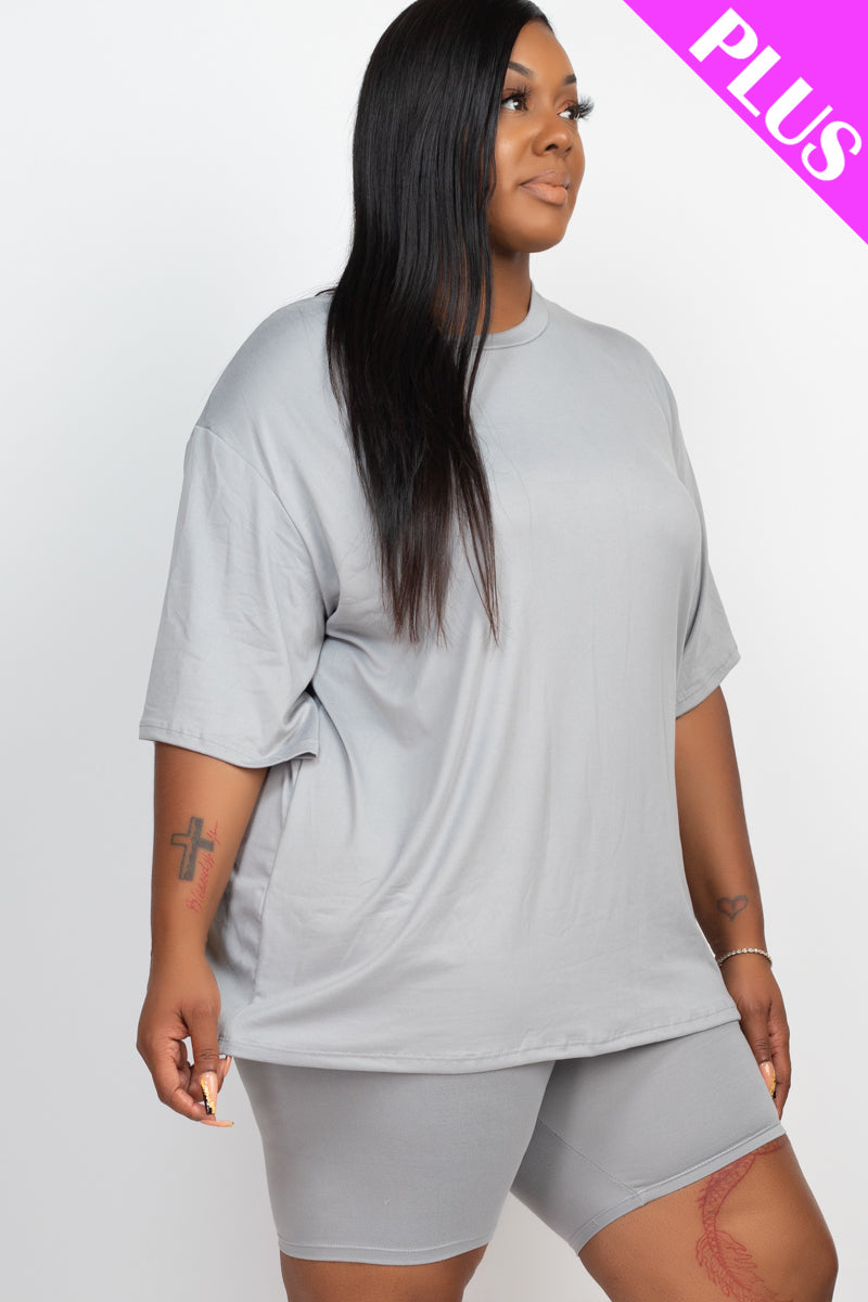 Plus Size Loose Fit Top&Biker Shorts Set (CAPELLA) - Capella Apparel