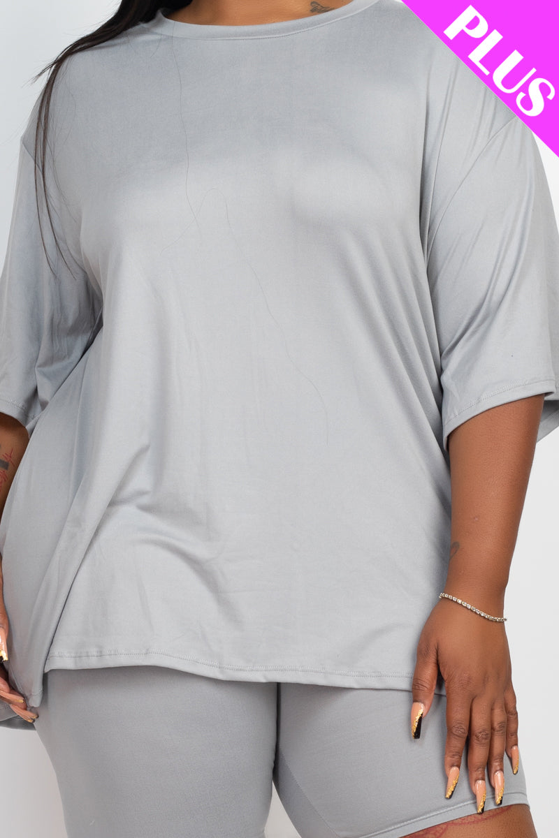 Plus Size Loose Fit Top & Biker Shorts Set - Wholesale Capella Apparel