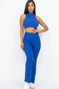 Ribbed Mock Neck Crop Tank Top & Bootcut Pants Set - Wholesale Capella Apparel