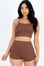 Ribbed Cami Crop Top & Ruched Shorts Set - Wholesale Capella Apparel