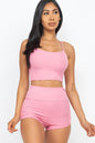 Ribbed Cami Crop Top & Ruched Shorts Set - Wholesale Capella Apparel