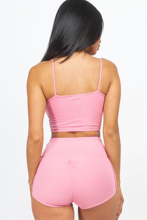 Ribbed Cami Crop Top & Ruched Shorts Set - Wholesale Capella Apparel