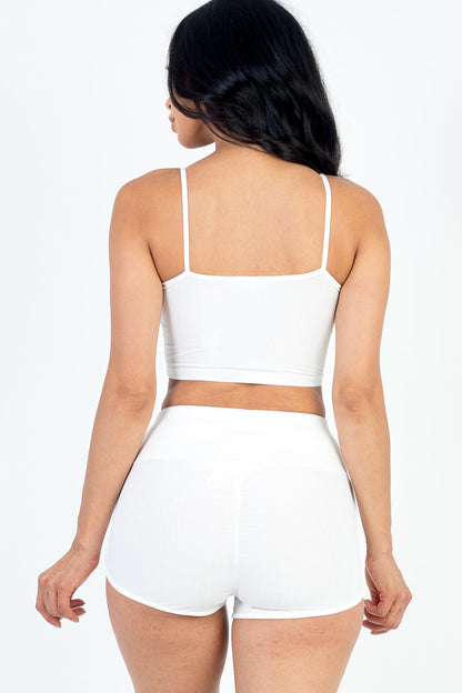 Ribbed Cami Crop Top & Ruched Shorts Set(CAPELLA) - Capella Apparel