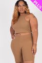 Plus Size Ribbed Cropped Tank Top and Biker Shorts Set - Capella Apparel