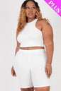 Plus Size Ribbed Cropped Tank Top and Biker Shorts Set - Capella Apparel