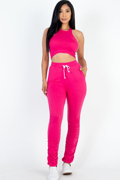 Crop Tank Top & Ruched Pants Set - Capella Apparel