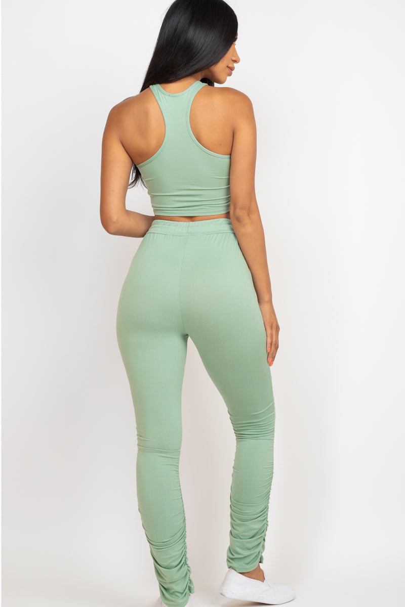 Crop Tank Top & Ruched Pants Set - Capella Apparel