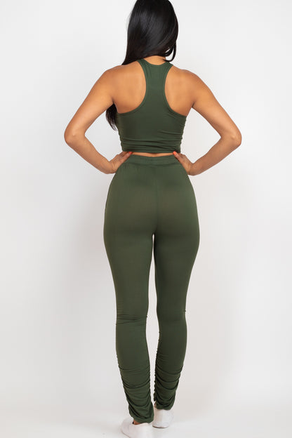 Crop Tank Top & Ruched Pants Set - Capella Apparel