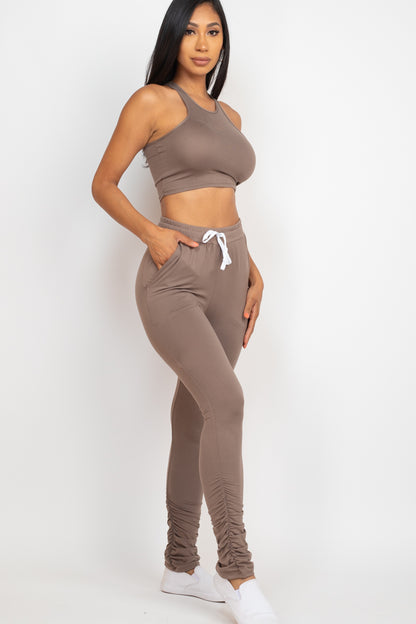 Crop Tank Top & Ruched Pants Set - Capella Apparel