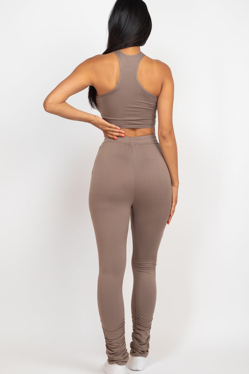 Crop Tank Top & Ruched Pants Set - Capella Apparel