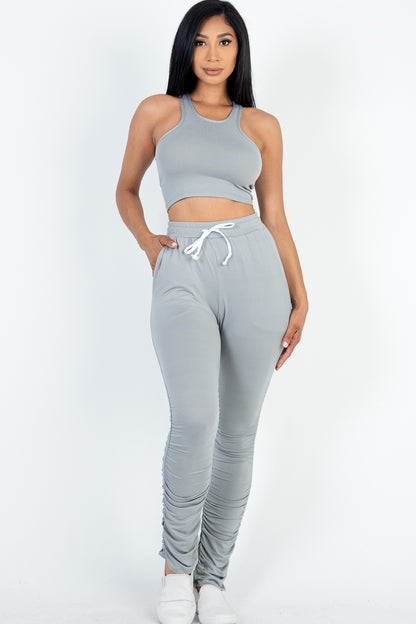 Crop Tank Top & Ruched Pants Set - Capella Apparel