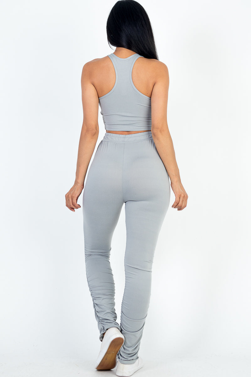 Crop Tank Top & Ruched Pants Set - Capella Apparel