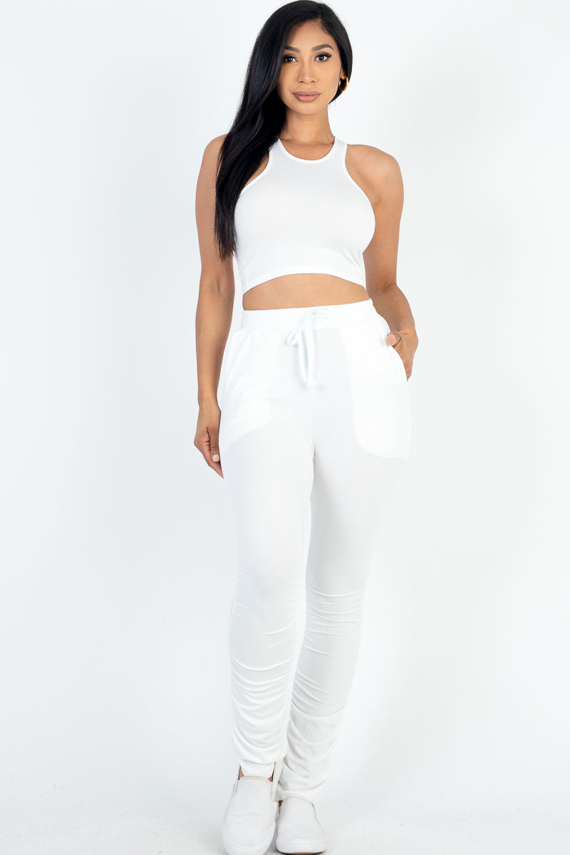 Crop Tank Top & Ruched Pants Set - Capella Apparel