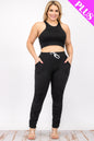 Plus Size Crop Tank Top & Ruched Pants Set - Capella Apparel