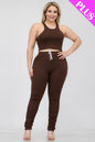 Plus Size Crop Tank Top & Ruched Pants Set - Capella Apparel