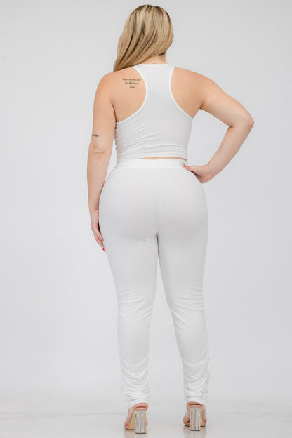 Plus Size Crop Tank Top & Ruched Pants Set - Capella Apparel