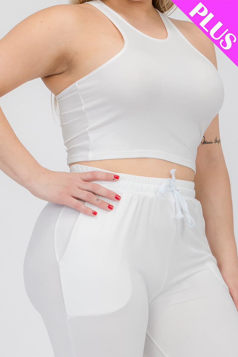 Plus Size Crop Tank Top & Ruched Pants Set - Capella Apparel