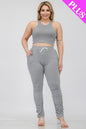 Plus Size Crop Tank Top & Ruched Pants Set - Capella Apparel