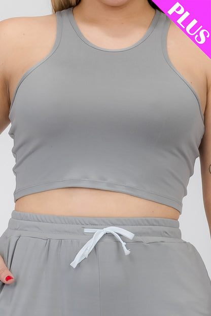 Plus Size Crop Tank Top & Ruched Pants Set - Capella Apparel