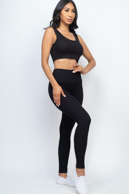 Ribbed Crop Top & Leggings Set - Wholesale Capella Apparel