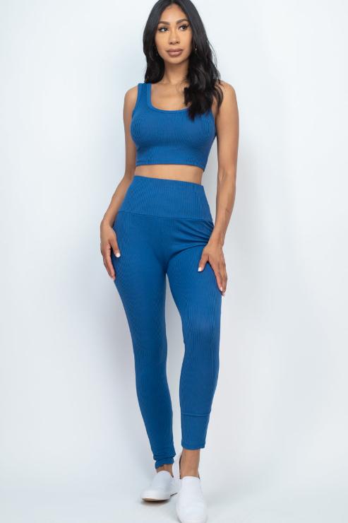 Ribbed Crop Top & Leggings Set - Wholesale Capella Apparel