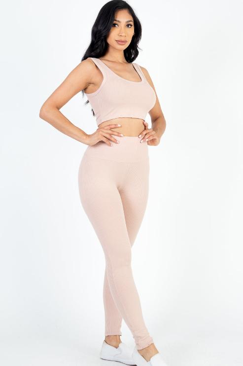 Ribbed Crop Top & Leggings Set - Wholesale Capella Apparel