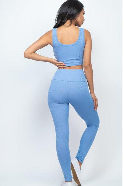 Ribbed Crop Top & Leggings Set - Wholesale Capella Apparel