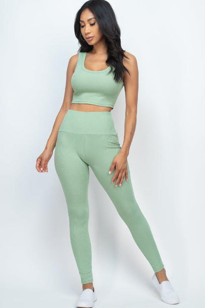 Ribbed Crop Top & Leggings Set - Wholesale Capella Apparel