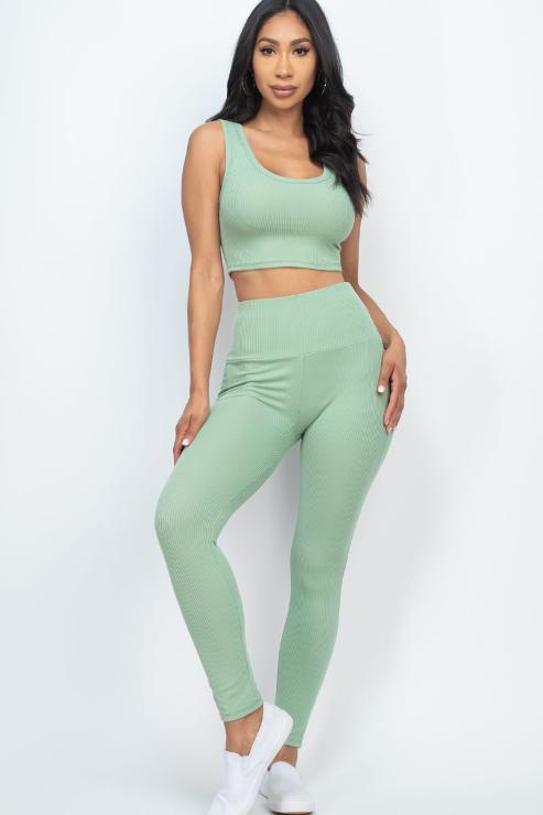 Ribbed Crop Top & Leggings Set - Wholesale Capella Apparel