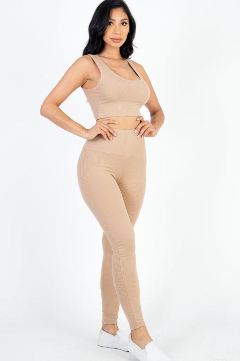 Ribbed Crop Top & Leggings Set - Wholesale Capella Apparel